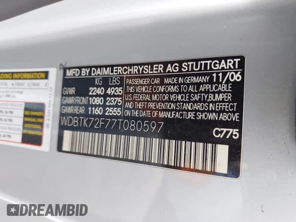 ✅ 2007 Mercedes-Benz CLK 550 • VIN: WDBTK72F77T080597 • Lot: 43088622. Wystawiony na IAAI z przebiegiem 172 681 mil. Bezpłatny archiwum sprzedaży aukcyjnych z USA i szczegółowy raport historii pojazdu na DreamBid. Zdjęcie 9.