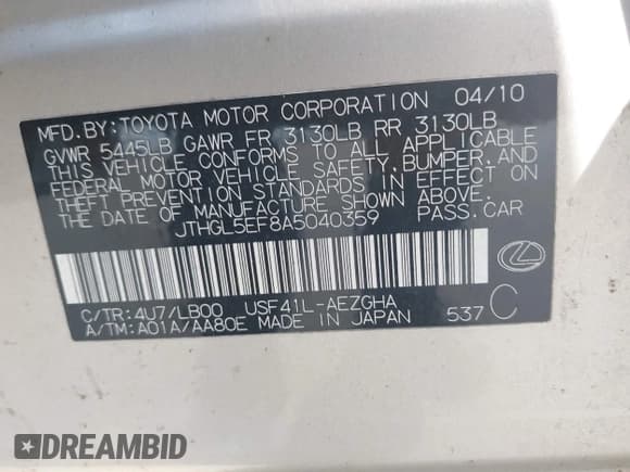 ✅ 2010 Lexus LS 460 L • VIN: JTHGL5EF8A5040359 • Лот: 40374334. Опубликован ранее на IAAI с пробегом 258 555 миль. Бесплатный доступ к архиву аукционных продаж из США и подробный отчёт об истории автомобиля на DreamBid. Изображение 9.