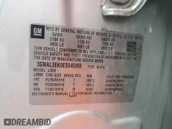 ✅ 2014 Chevrolet Captiva Sport LT • VIN: 3GNAL3EK0ES545968 • Lot: 55569335. Wystawiony na Copart z przebiegiem 74 114 mil. Bezpłatny archiwum sprzedaży aukcyjnych z USA i szczegółowy raport historii pojazdu na DreamBid. Zdjęcie 13.