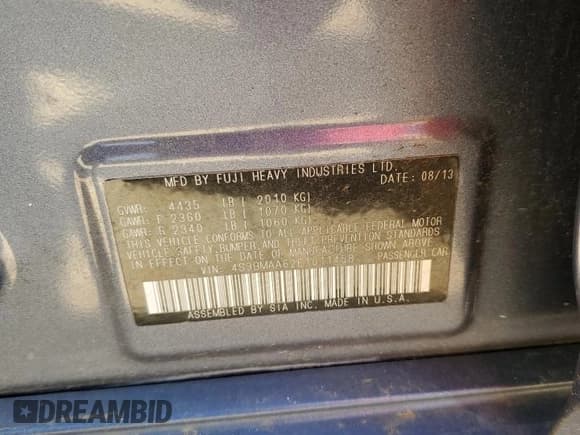 ✅ 2014 Subaru Legacy 2.5i • VIN: 4S3BMAA62E1011458 • Lot: 48150615. Wystawiony na Copart z przebiegiem 108 067 mil. Bezpłatny archiwum sprzedaży aukcyjnych z USA i szczegółowy raport historii pojazdu na DreamBid. Zdjęcie 12.