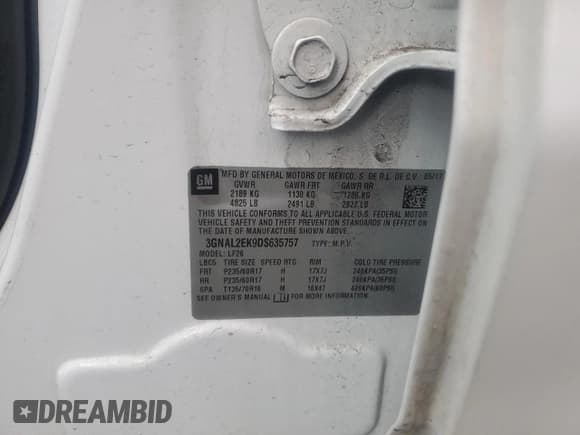 ✅ 2013 Chevrolet Captiva Sport LS • VIN: 3GNAL2EK9DS635757 • Lot: 46913845. Wystawiony na Copart z przebiegiem 106 850 mil. Bezpłatny archiwum sprzedaży aukcyjnych z USA i szczegółowy raport historii pojazdu na DreamBid. Zdjęcie 15.