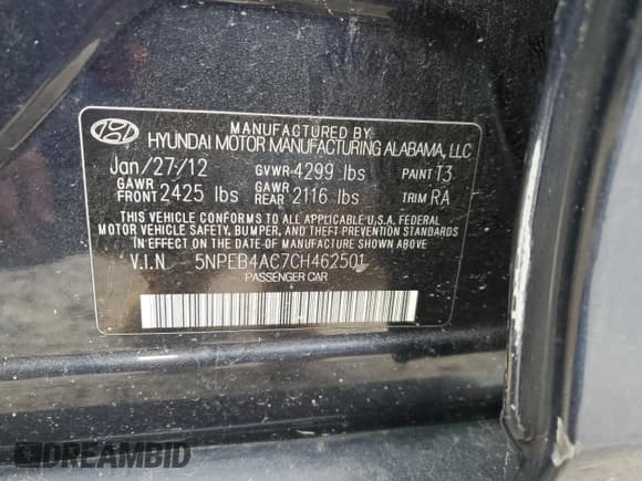 ✅ 2012 Hyundai Sonata GLS • VIN: 5NPEB4AC7CH462501 • Lot: 78025924. Listed on Copart with 140,362 mi. Free auction sales archive from the USA and detailed vehicle history report at DreamBid. Image 12.