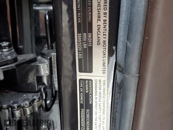 ✅ 2014 Bentley Flying Spur • VIN: SCBEC9ZA9EC089525 • Lot: 86692225. Listed on Copart with 108,462 mi. Free auction sales archive from the USA and detailed vehicle history report at DreamBid. Image 13.