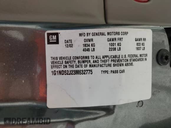 2003 Chevrolet Malibu with VIN 1G1ND52J23M632775, listed as a Copart auction lot 60918574 with 49,163 mi miles and Salvage title. Bid and sale history available at DreamBid. Image 13.