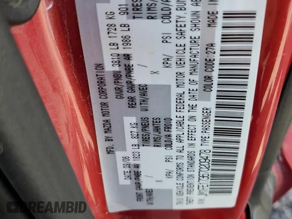 ✅ 2007 Mazda RX-8 Grand Touring • VIN: JM1FE173670209478 • Lot: 46420965. Listed on Copart with 93,829 mi. Free auction sales archive from the USA and detailed vehicle history report at DreamBid. Image 12.