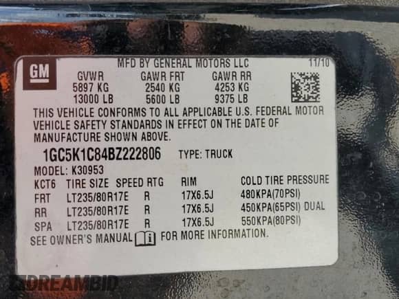 2011 Chevrolet Silverado 3500HD DRW LTZ с VIN 1GC5K1C84BZ222806, выставлен на аукционе Copart как лот 67851695 с пробегом 213 389 миль миль и Списание • Salvage title. История ставок и продаж доступна на DreamBid. Изображение 10.