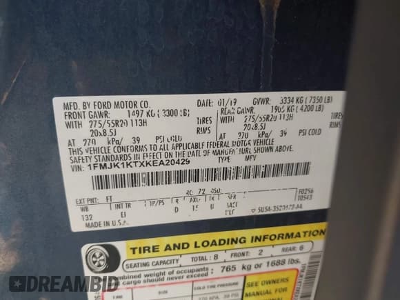 ✅ 2019 Ford Expedition Max Limited • VIN: 1FMJK1KTXKEA20429 • Лот: 43335476. Опубликован ранее на IAAI с пробегом 130 824 миль. Бесплатный доступ к архиву аукционных продаж из США и подробный отчёт об истории автомобиля на DreamBid. Изображение 9.