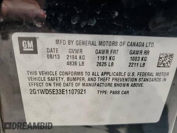 2014 Chevrolet Impala Police Police with VIN 2G1WD5E33E1107921, listed as a Copart auction lot 54584965 with Not provided miles and Salvage title. Bid and sale history available at DreamBid. Image 12.