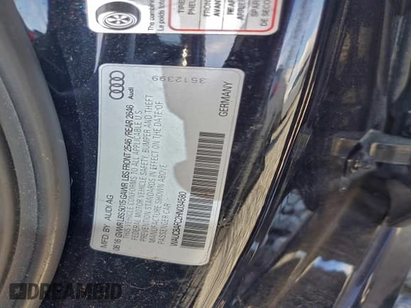 ✅ 2017 Audi A6 Premium • VIN: WAUC8AFC2HN034580 • Lot: 94074325. Listed on Copart with 95,730 mi. Free auction sales archive from the USA and detailed vehicle history report at DreamBid. Image 13.