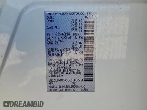 ✅ 2017 Infiniti QX60 • VIN: 5N1DL0MMXHC523859 • Lot: 94112425. Listed on Copart with 97,602 mi. Free auction sales archive from the USA and detailed vehicle history report at DreamBid. Image 13.