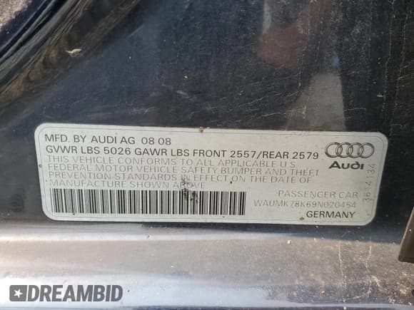 ✅ 2009 Audi A4 Prestige • VIN: WAUMK78K69N020454 • Lot: 65446135. Wystawiony na Copart z przebiegiem 63 507 mil. Bezpłatny archiwum sprzedaży aukcyjnych z USA i szczegółowy raport historii pojazdu na DreamBid. Zdjęcie 12.