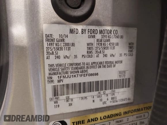 ✅ 2015 Ford Expedition Limited • VIN: 1FMJU1KT1FEF08698 • Лот: 43913765. Опубликован ранее на IAAI с пробегом 129 234 миль. Бесплатный доступ к архиву аукционных продаж из США и подробный отчёт об истории автомобиля на DreamBid. Изображение 9.