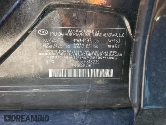 ✅ 2014 Hyundai Sonata Limited • VIN: 5NPEC4AB5EH818239 • Lot: 72030454. Listed on Copart with 115,810 mi. Free auction sales archive from the USA and detailed vehicle history report at DreamBid. Image 13.