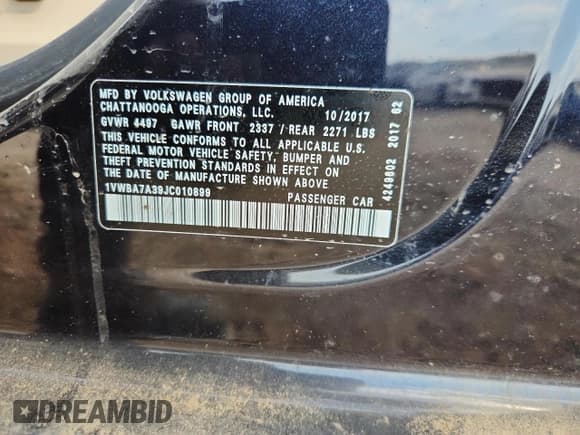 ✅ 2018 Volkswagen Passat SE • VIN: 1VWBA7A39JC010899 • Lot: 80434705. Wystawiony na Copart z przebiegiem 127 150 mil. Bezpłatny archiwum sprzedaży aukcyjnych z USA i szczegółowy raport historii pojazdu na DreamBid. Zdjęcie 12.