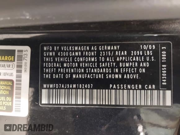 ✅ 2010 Volkswagen Golf GTI • VIN: WVWFD7AJ9AW182407 • Lot: 43691362. Listed on IAAI with 104,468 mi. Free auction sales archive from the USA and detailed vehicle history report at DreamBid. Image 9.