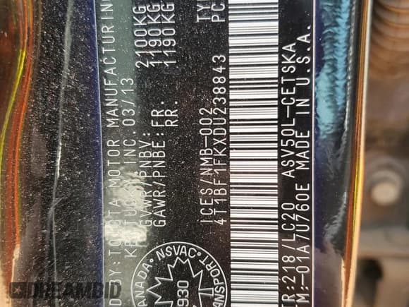 ✅ 2013 Toyota Camry LE • VIN: 4T1BF1FKXDU238843 • Lot: 80479845. Wystawiony na Copart z przebiegiem 150 694 mil. Bezpłatny archiwum sprzedaży aukcyjnych z USA i szczegółowy raport historii pojazdu na DreamBid. Zdjęcie 13.