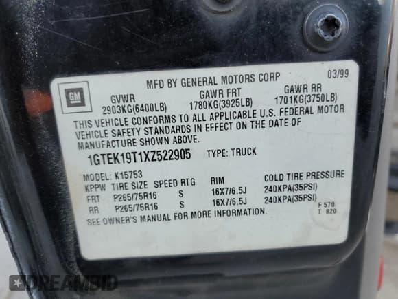 ✅ 1999 GMC Sierra 1500 SLE • VIN: 1GTEK19T1XZ522905 • Лот: 70146465. Опубликован ранее на Copart с пробегом 277 206 миль. Бесплатный доступ к архиву аукционных продаж из США и подробный отчёт об истории автомобиля на DreamBid. Изображение 12.