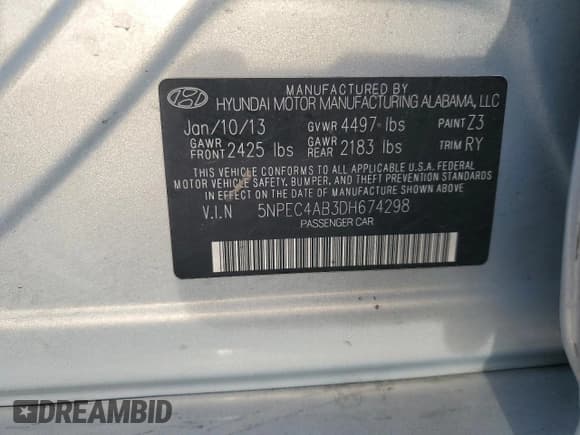 ✅ 2013 Hyundai Sonata SE • VIN: 5NPEC4AB3DH674298 • Lot: 71640284. Listed on Copart with 118,189 mi. Free auction sales archive from the USA and detailed vehicle history report at DreamBid. Image 13.