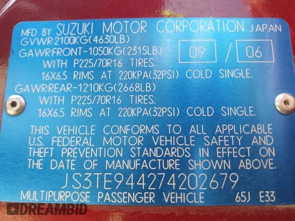 ✅ 2007 Suzuki Grand Vitara XSport • VIN: JS3TE944274202679 • Lot: 43780769. Listed on IAAI with 138,052 mi. Free auction sales archive from the USA and detailed vehicle history report at DreamBid. Image 9.