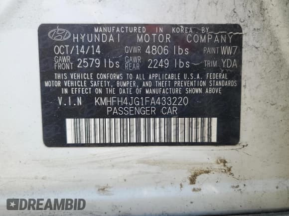 ✅ 2015 Hyundai Azera Limited • VIN: KMHFH4JG1FA433220 • Лот: 50007845. Опубликован ранее на Copart с пробегом 133 942 миль. Бесплатный доступ к архиву аукционных продаж из США и подробный отчёт об истории автомобиля на DreamBid. Изображение 14.