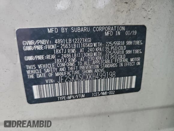 ✅ 2019 Subaru Forester Limited • VIN: JF2SKASCXKH499198 • Lot: 92593145. Wystawiony na Copart z przebiegiem 92 406 mil. Bezpłatny archiwum sprzedaży aukcyjnych z USA i szczegółowy raport historii pojazdu na DreamBid. Zdjęcie 14.