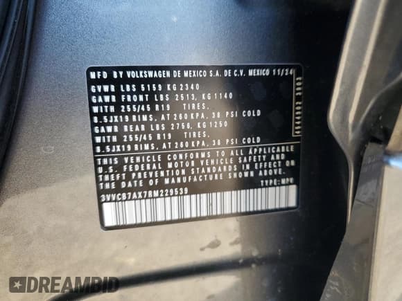 ✅ 2024 Volkswagen Tiguan SE R-Line Black • VIN: 3VVCB7AX7RM229539 • Lot: 68516765. Wystawiony na Copart z przebiegiem 3 242 mil. Bezpłatny archiwum sprzedaży aukcyjnych z USA i szczegółowy raport historii pojazdu na DreamBid. Zdjęcie 13.