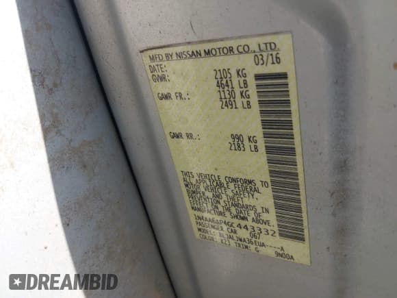 ✅ 2016 Nissan Maxima SR • VIN: 1N4AA6AP4GC443332 • Лот: 42672073. Опубликован ранее на IAAI с пробегом 72 307 миль. Бесплатный доступ к архиву аукционных продаж из США и подробный отчёт об истории автомобиля на DreamBid. Изображение 9.