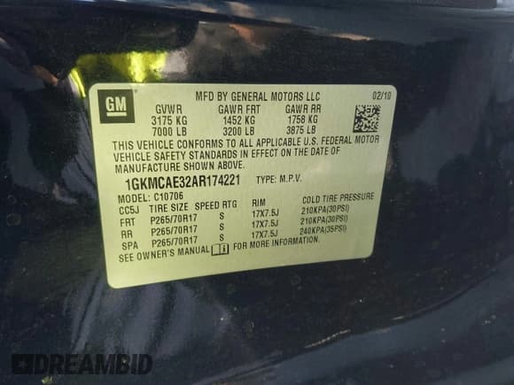 ✅ 2010 GMC Yukon • VIN: 1GKMCAE32AR174221 • Lot: 41279755. Listed on IAAI with 207,755 mi. Free auction sales archive from the USA and detailed vehicle history report at DreamBid. Image 9.