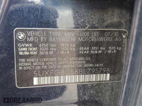 ✅ 2011 BMW X6 50i • VIN: 5UXFG8C58BLZ95798 • Lot: 62107975. Listed on Copart with 100,061 mi. Free auction sales archive from the USA and detailed vehicle history report at DreamBid. Image 13.