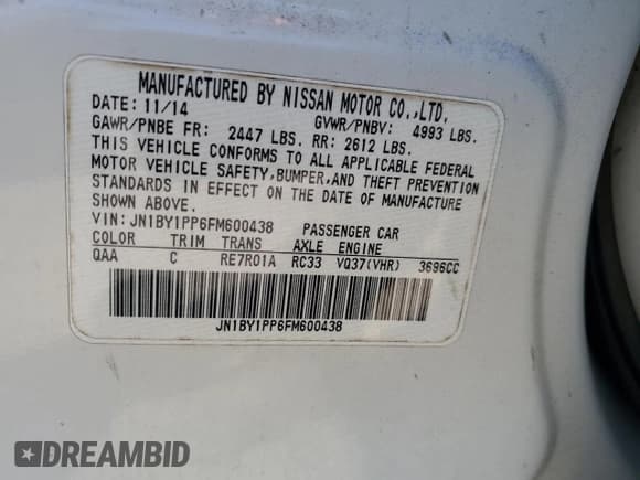 ✅ 2015 Infiniti Q70 • VIN: JN1BY1PP6FM600438 • Lot: 47404415. Listed on Copart with 258,348 mi. Free auction sales archive from the USA and detailed vehicle history report at DreamBid. Image 12.