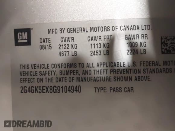 ✅ 2016 Buick Regal • VIN: 2G4GK5EX8G9104940 • Lot: 42974562. Listed on IAAI with 106,130 mi. Free auction sales archive from the USA and detailed vehicle history report at DreamBid. Image 9.