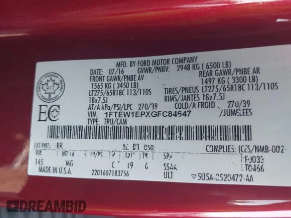 ✅ 2016 Ford F-150 XLT • VIN: 1FTEW1EPXGFC84647 • Lot: 43170368. Listed on IAAI with 102,398 mi. Free auction sales archive from the USA and detailed vehicle history report at DreamBid. Image 9.