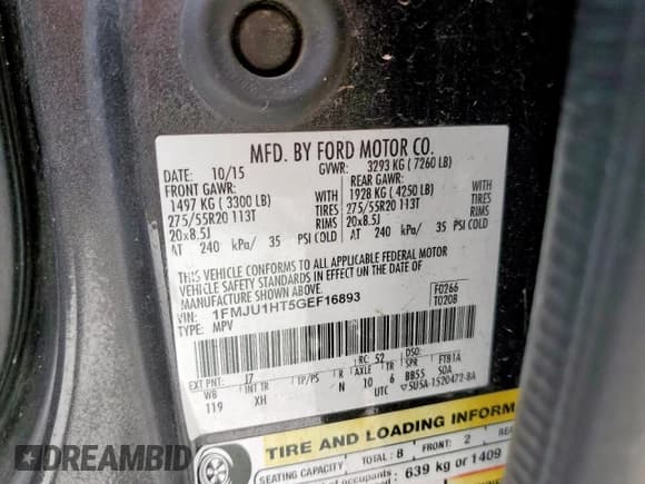 ✅ 2016 Ford Expedition XLT • VIN: 1FMJU1HT5GEF16893 • Lot: 81395635. Listed on Copart with 182,193 mi. Free auction sales archive from the USA and detailed vehicle history report at DreamBid. Image 13.