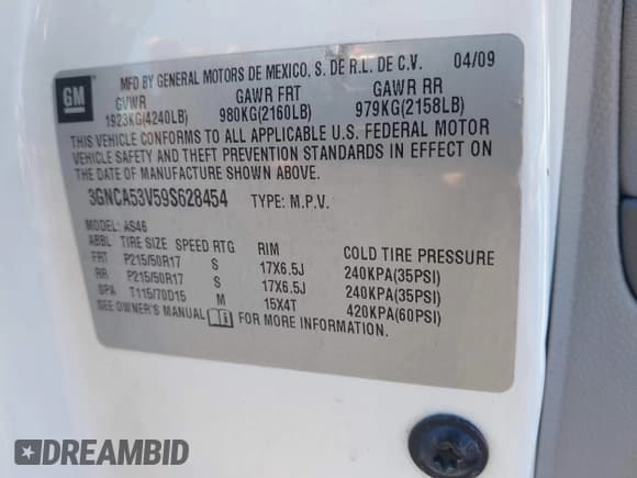 ✅ 2009 Chevrolet HHR 2LT • VIN: 3GNCA53V59S628454 • Lot: 41451387. Listed on IAAI with 170,920 mi. Free auction sales archive from the USA and detailed vehicle history report at DreamBid. Image 9.