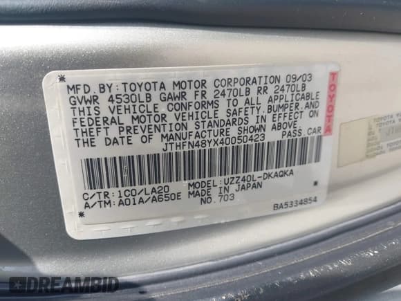 ✅ 2004 Lexus SC 430 • VIN: JTHFN48YX40050423 • Lot: 42338906. Listed on IAAI with 183,211 mi. Free auction sales archive from the USA and detailed vehicle history report at DreamBid. Image 9.