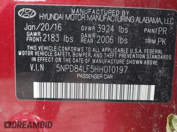 ✅ 2017 Hyundai Elantra Limited • VIN: 5NPD84LF5HH010197 • Lot: 43185033. Listed on IAAI with Not provided. Free auction sales archive from the USA and detailed vehicle history report at DreamBid. Image 9.