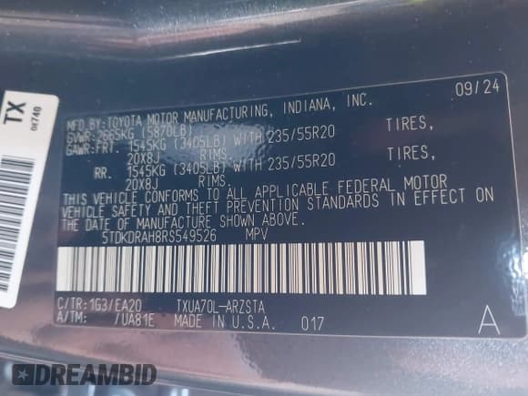 ✅ 2024 Toyota Highlander XLE • VIN: 5TDKDRAH8RS549526 • Lot: 43166083. Listed on IAAI with Not provided. Free auction sales archive from the USA and detailed vehicle history report at DreamBid. Image 9.