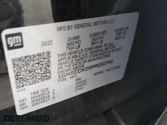 ✅ 2023 Chevrolet Suburban LT • VIN: 1GNSCCKD5PR202766 • Лот: 66021905. Опубликован ранее на Copart с пробегом 67 840 миль. Бесплатный доступ к архиву аукционных продаж из США и подробный отчёт об истории автомобиля на DreamBid. Изображение 13.