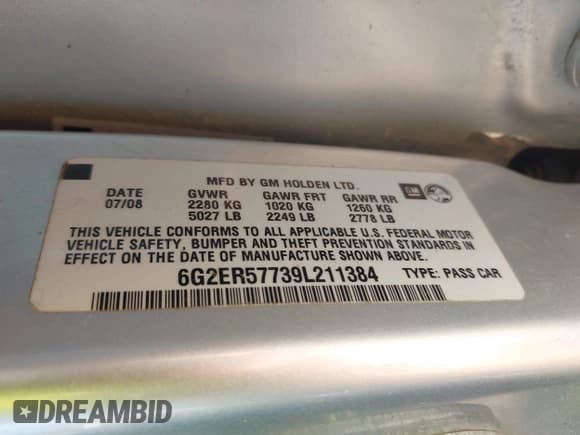 ✅ 2009 Pontiac G8 • VIN: 6G2ER57739L211384 • Lot: 43141829. Listed on IAAI with 138,080 mi. Free auction sales archive from the USA and detailed vehicle history report at DreamBid. Image 9.