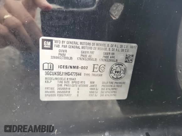 2017 Chevrolet Silverado 1500 LTZ with VIN 3GCUKSEJ1HG477844, listed as a Copart auction lot 64993025 with 147,904 mi miles and Salvage title. Bid and sale history available at DreamBid. Image 10.