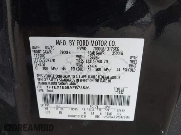 ✅ 2010 Ford F-150 SVT Raptor • VIN: 1FTEX1E68AFB73526 • Lot: 43588634. Wystawiony na IAAI z przebiegiem 129 293 mil. Bezpłatny archiwum sprzedaży aukcyjnych z USA i szczegółowy raport historii pojazdu na DreamBid. Zdjęcie 9.