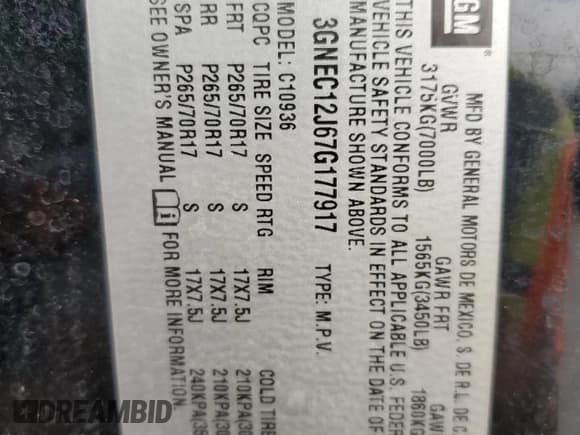 ✅ 2007 Chevrolet Avalanche LS • VIN: 3GNEC12J67G177917 • Lot: 89490565. Listed on Copart with Not provided. Free auction sales archive from the USA and detailed vehicle history report at DreamBid. Image 13.