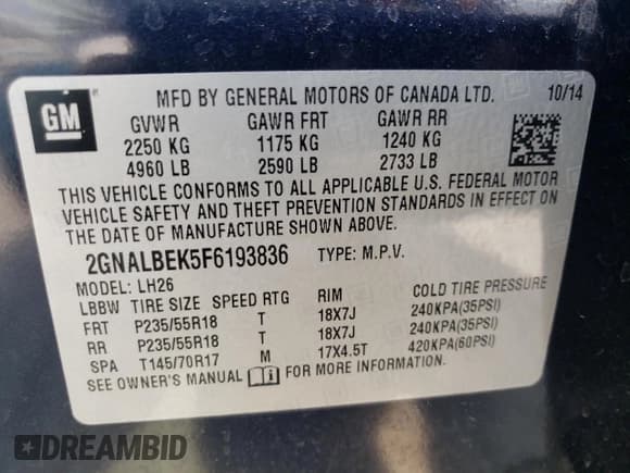 ✅ 2015 Chevrolet Equinox LT • VIN: 2GNALBEK5F6193836 • Лот: 62127814. Опубликован ранее на Copart с пробегом 119 885 миль. Бесплатный доступ к архиву аукционных продаж из США и подробный отчёт об истории автомобиля на DreamBid. Изображение 14.