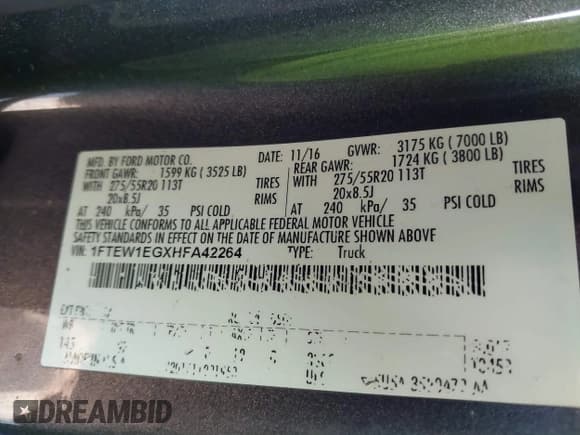 ✅ 2017 Ford F-150 XLT • VIN: 1FTEW1EGXHFA42264 • Lot: 43482434. Wystawiony na IAAI z przebiegiem 134 733 mil. Bezpłatny archiwum sprzedaży aukcyjnych z USA i szczegółowy raport historii pojazdu na DreamBid. Zdjęcie 9.