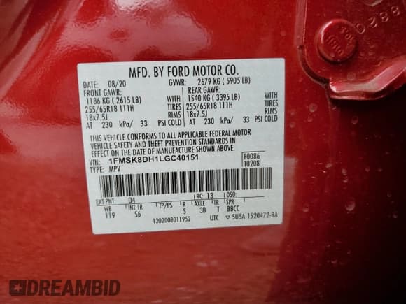 ✅ 2020 Ford Explorer XLT • VIN: 1FMSK8DH1LGC40151 • Lot: 54750995. Wystawiony na Copart z przebiegiem 56 415 mil. Bezpłatny archiwum sprzedaży aukcyjnych z USA i szczegółowy raport historii pojazdu na DreamBid. Zdjęcie 13.