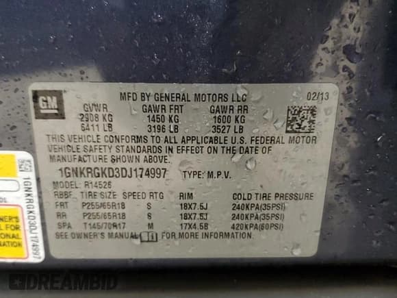 ✅ 2013 Chevrolet Traverse LT • VIN: 1GNKRGKD3DJ174997 • Lot: 85734565. Wystawiony na Copart z przebiegiem 123 292 mil. Bezpłatny archiwum sprzedaży aukcyjnych z USA i szczegółowy raport historii pojazdu na DreamBid. Zdjęcie 14.