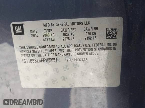 ✅ 2014 Chevrolet Malibu LS • VIN: 1G11B5SL5EF105651 • Lot: 43525247. Listed on IAAI with 124,345 mi miles. Access the free auction sales archive from the USA and view a detailed vehicle history report at DreamBid. Image 9.