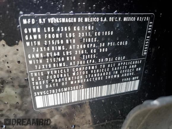 ✅ 2025 Volkswagen Taos SE • VIN: 3VVSC7B26SM036672 • Lot: 60685845. Wystawiony na Copart z przebiegiem 1 763 mil. Bezpłatny archiwum sprzedaży aukcyjnych z USA i szczegółowy raport historii pojazdu na DreamBid. Zdjęcie 14.