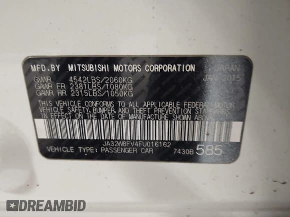✅ 2015 Mitsubishi Lancer Evolution GSR • VIN: JA32W8FV4FU016162 • Lot: 43647204. Wystawiony na IAAI z przebiegiem 13 780 mil. Bezpłatny archiwum sprzedaży aukcyjnych z USA i szczegółowy raport historii pojazdu na DreamBid. Zdjęcie 9.