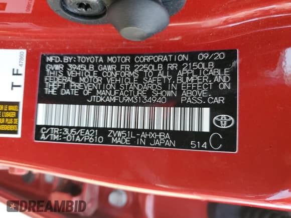 2021 Toyota Prius L Eco with VIN JTDKAMFU9M3134940, listed as a Copart auction lot 71632875 with 34,382 mi miles and Salvage title. Bid and sale history available at DreamBid. Image 12.